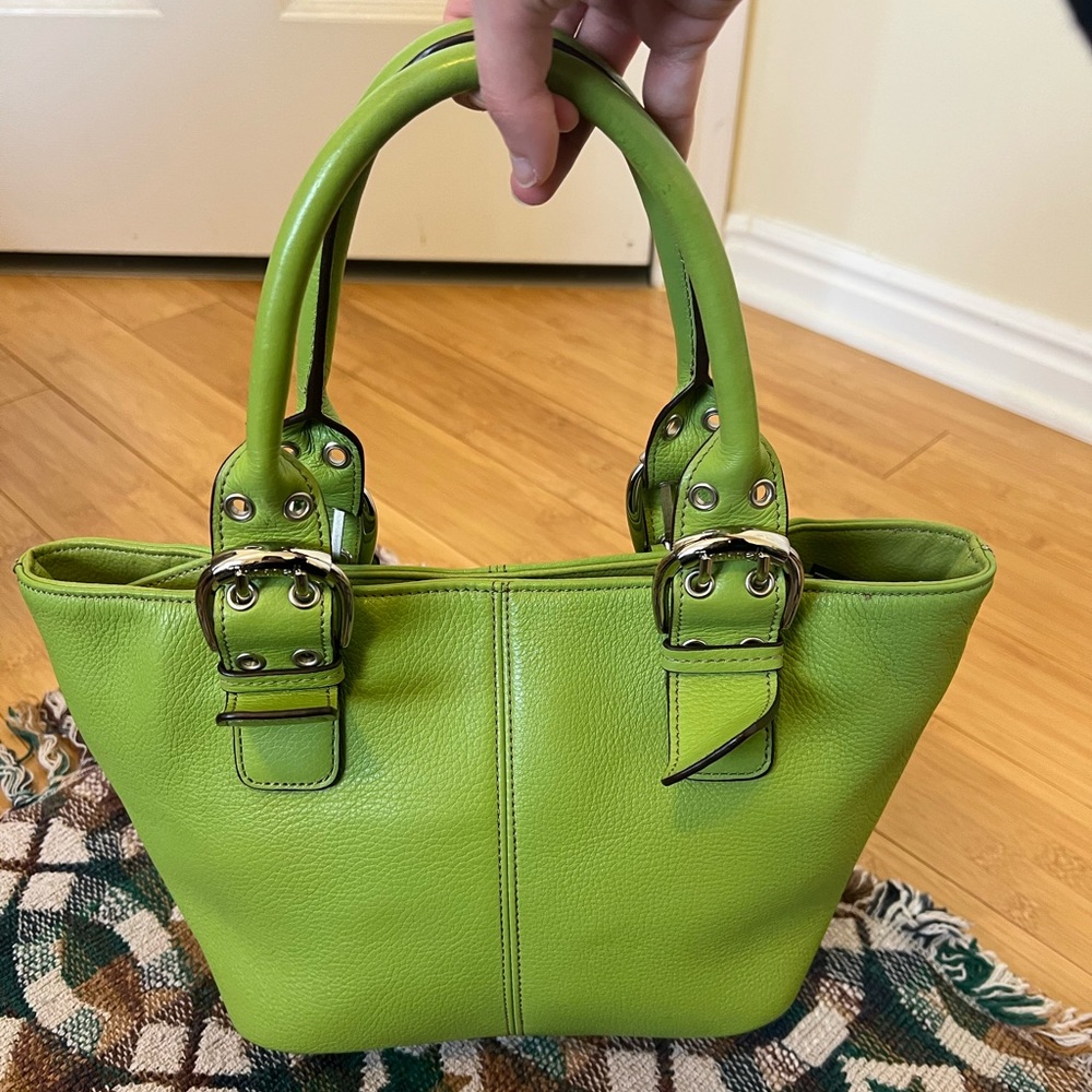 Lime Green Leather Tignanello Top handle Purse